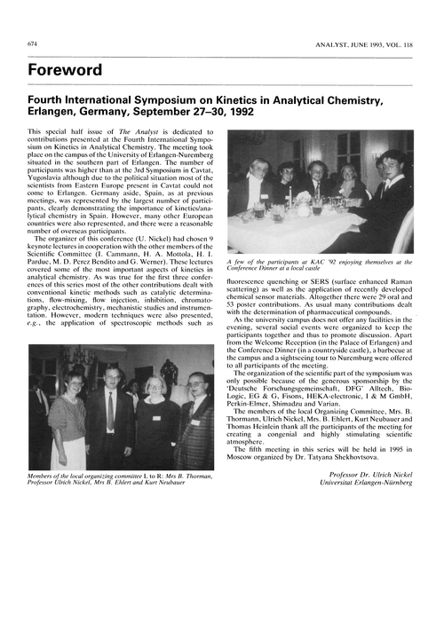 Foreword. Fourth International Symposium on Kinetics in Analytical Chemistry, Erlangen, Germany, September 27–30, 1992
