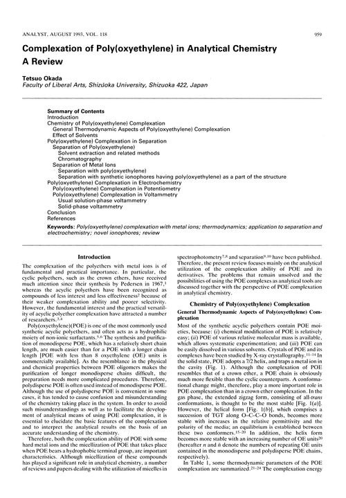 Complexation of poly(oxyethylene) in analytical chemistry. A review