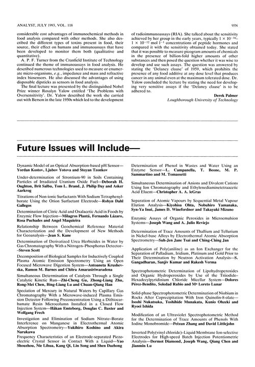 Papers in future issues