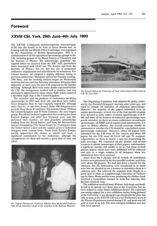 Foreword. XXVIII Colloquium Spectroscopicum Internationale (CSI), York, 29th June–4th July, 1993