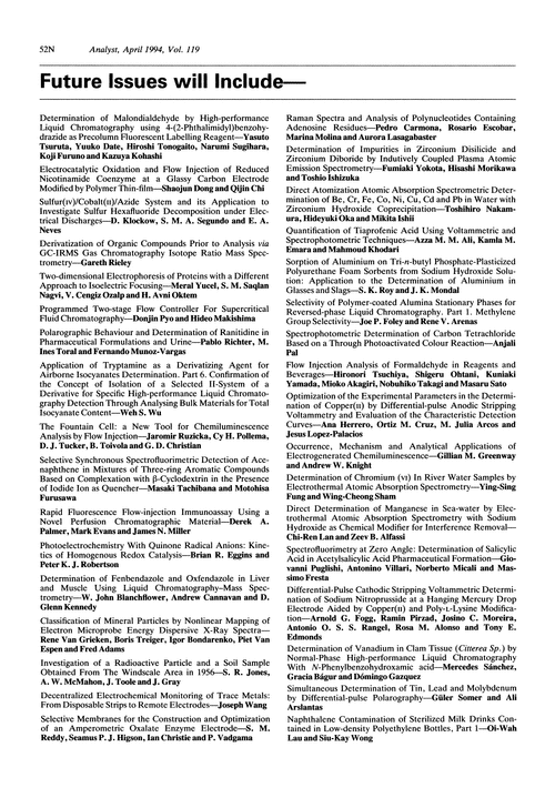 Papers in future issues