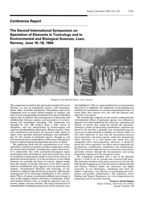 Conference report. The Second International Symposium on Speciation of Elements in Toxicology and in Environmental and Biological Sciences, Loen, Norway, June 15–18, 1994