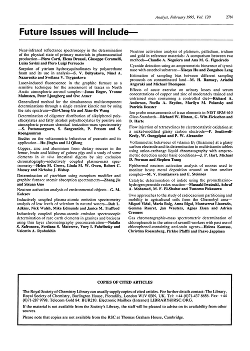 Papers in future issues