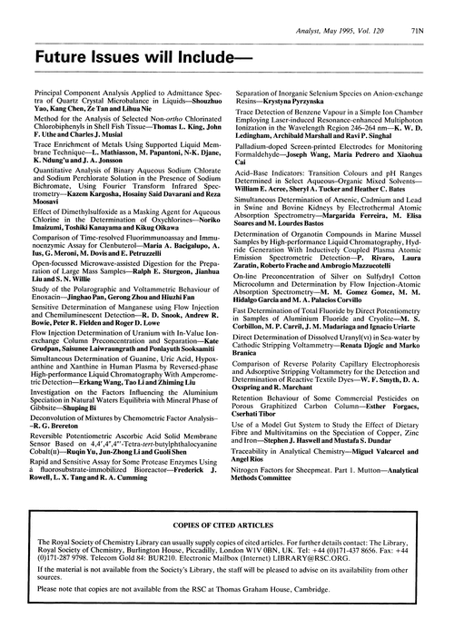Papers in future issues