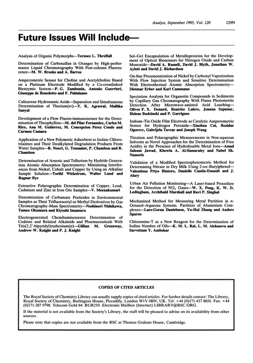 Papers in future issues