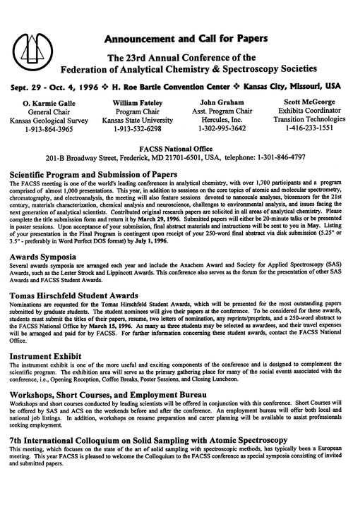 FACSS 1996: announcement and call for papers