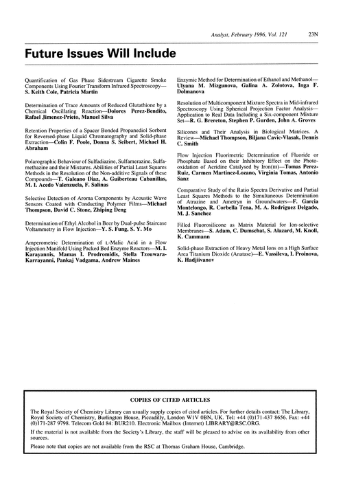 Papers in future issues