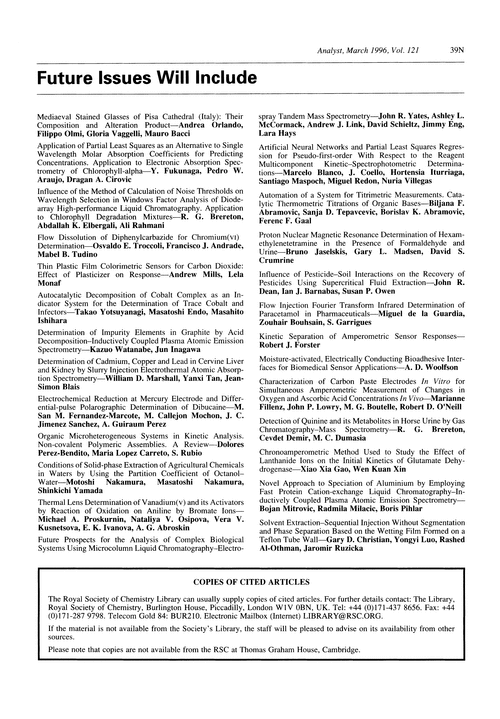 Papers in future issues