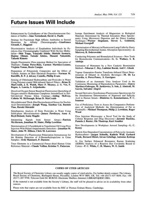 Papers in future issues