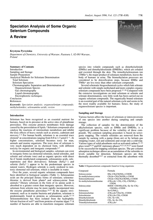 Speciation analysis of some organic selenium compounds. A review