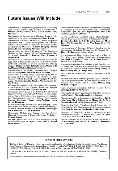 Papers in future issues