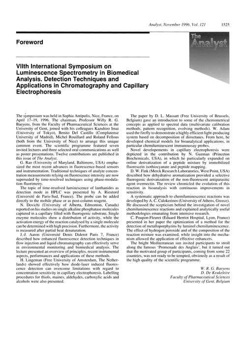 Foreword. VIIth International Symposium on Luminescence Spectrometry in Biomedical Analysis. Detection techniques and applications in chromatography and capillary electrophoresis