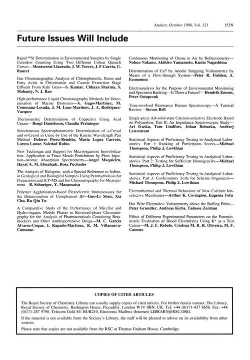 Papers in future issues