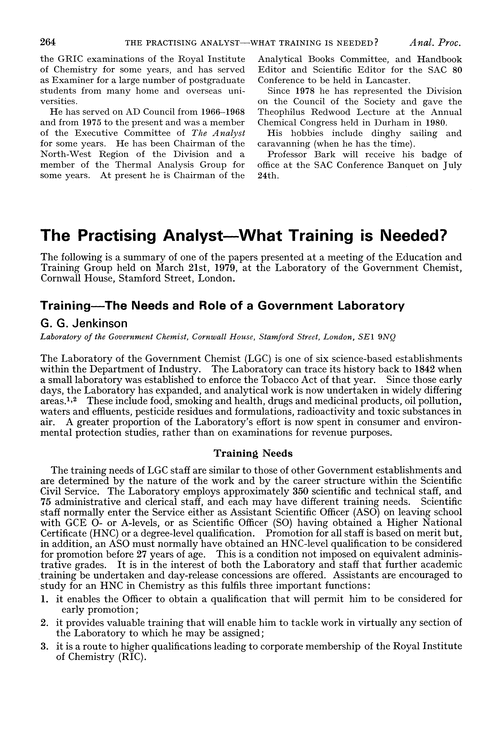 The practising analyst—what training is needed?. Training—the needs and role of a Government Laboratory