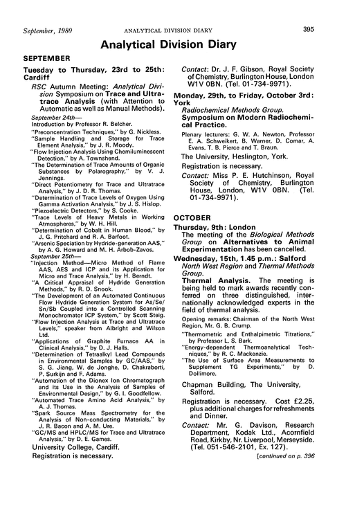 Analytical division diary