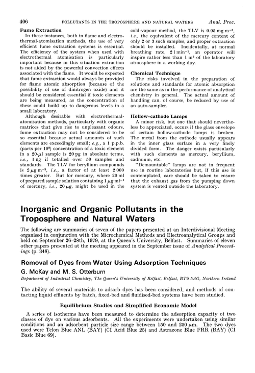 Inorganic and organic pollutants in the troposphere and natural waters