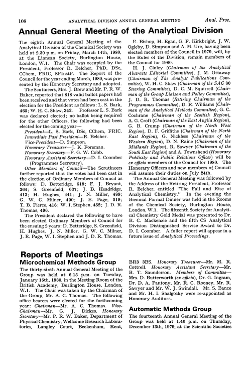 Annual General Meeting of the Analytical Division