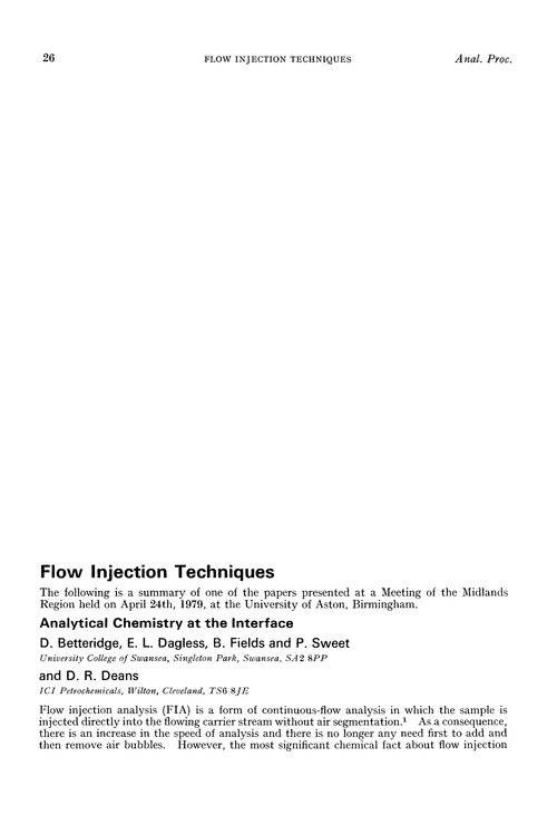 Flow injection techniques. Analytical chemistry at the interface