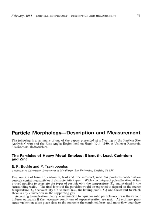 Particle morphology—description and measurement. The particles of heavy metal smokes: bismuth, lead, cadmium and zinc