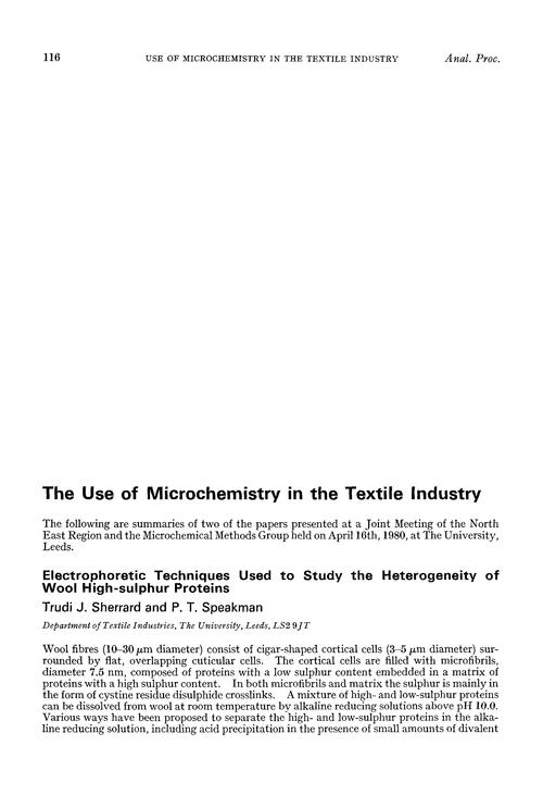 The use of microchemistry in the Textile Industry