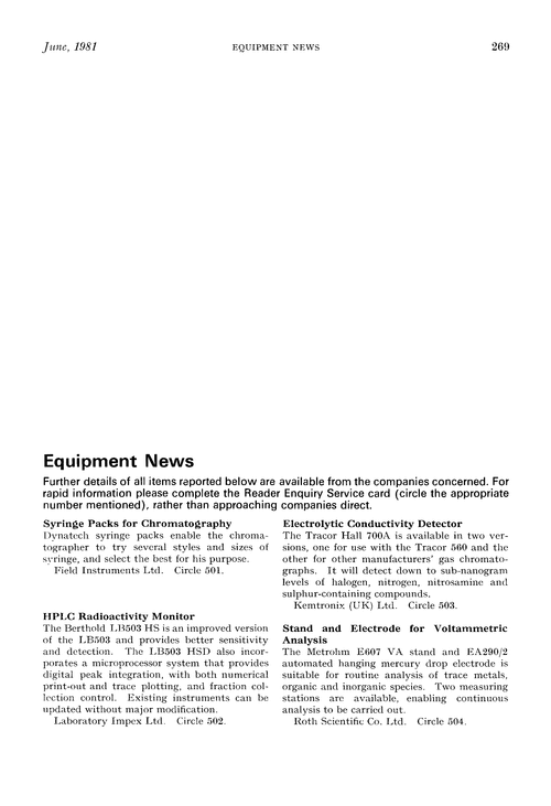 Equipment news