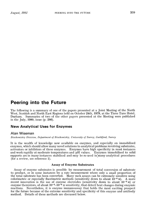 Peering into the future. New analytical uses for enzymes