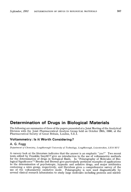 Determination of drugs in biological materials