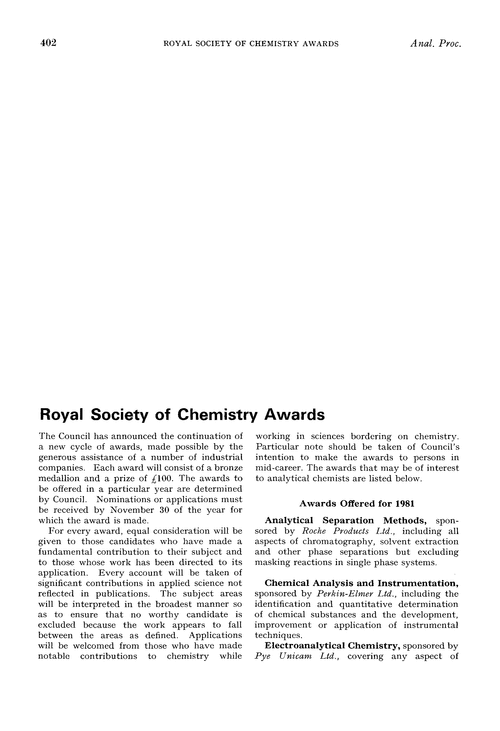 Royal Society of Chemistry Awards