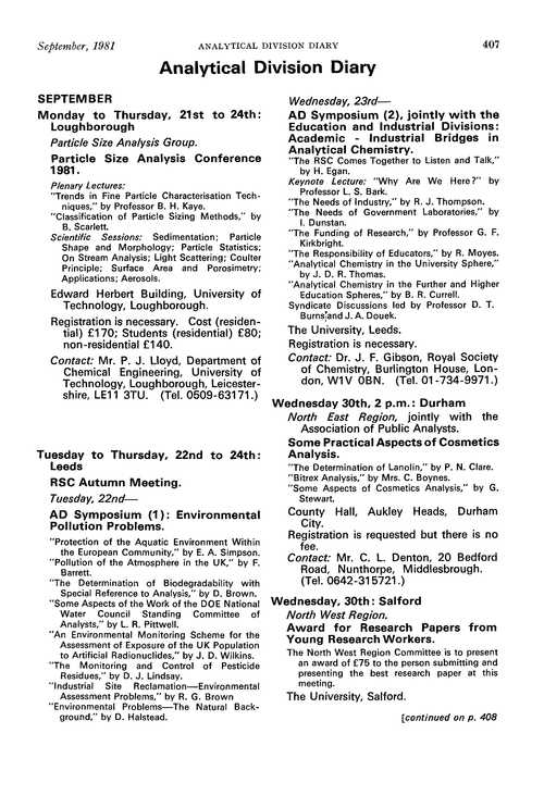 Analytical Division Diary