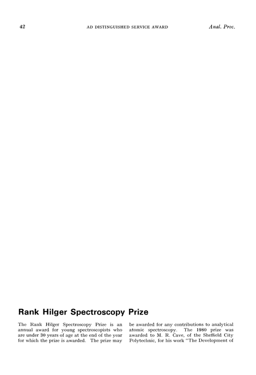 Rank Hilger Spectroscopy Prize Analytical Proceedings (RSC Publishing)