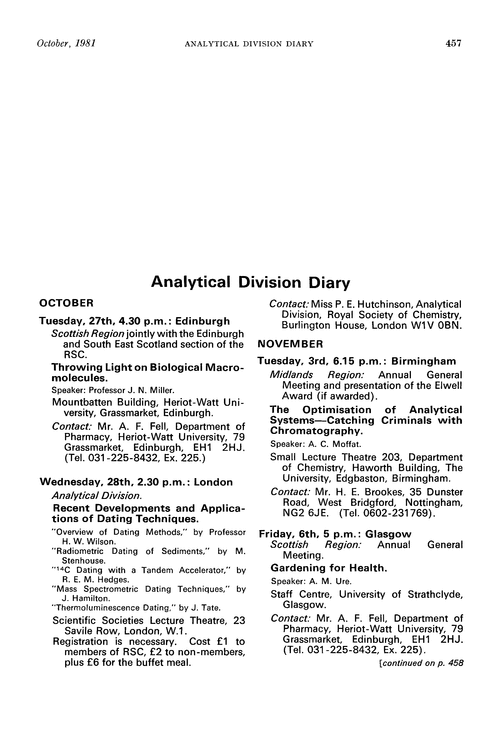 Analytical Division Diary