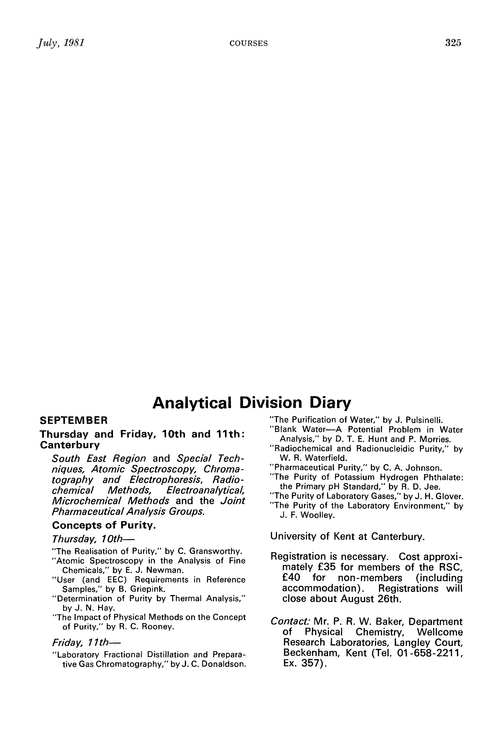 Analytical Division Diary