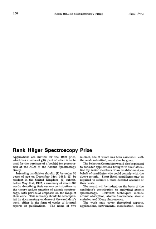 Rank Hilger Spectroscopy Prize Analytical Proceedings (RSC Publishing)