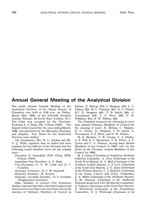 Annual General Meeting of the Analytical Division