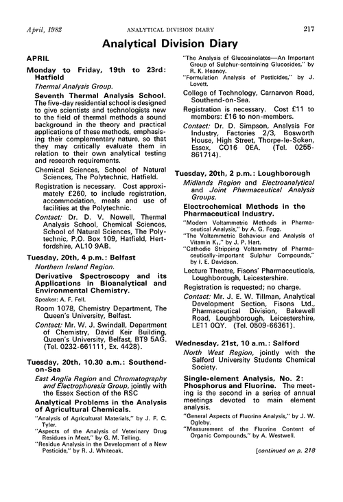 Analytical Division Diary