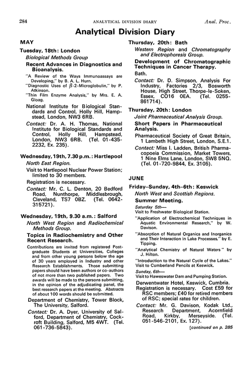 Analytical Division Diary