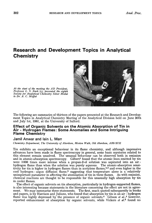 Research and development topics in Analytical Chemistry