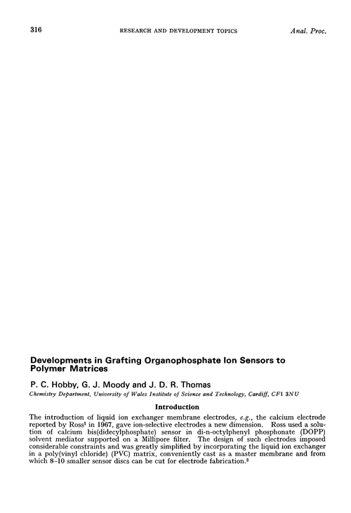 Developments in grafting organophosphate ion sensors to polymer matrices