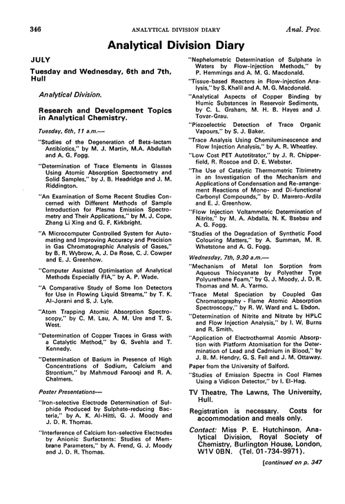 Analytical Division Diary