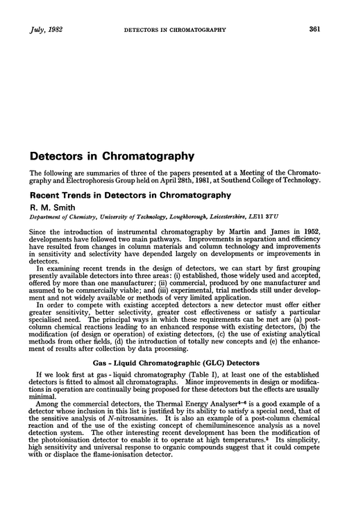 Detectors in chromatography