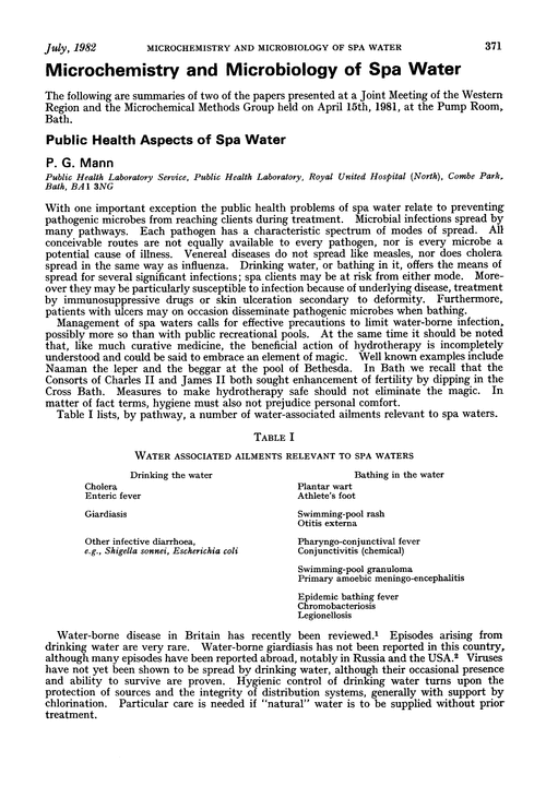 Microchemistry and microbiology of spa water
