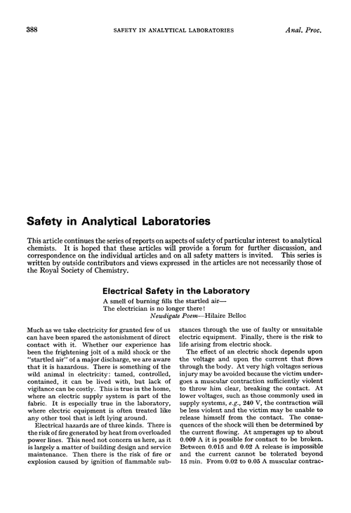 Safety in analytical laboratories