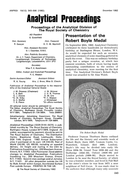 Presentation of the Robert Boyle Medal