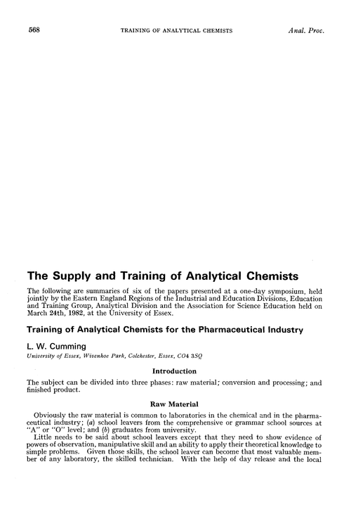 The Supply And Training Of Analytical Chemists Analytical