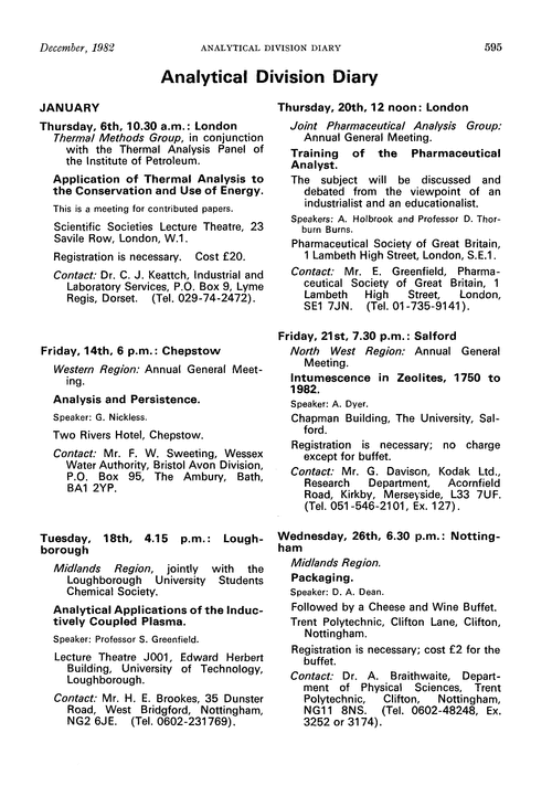 Analytical Division Diary