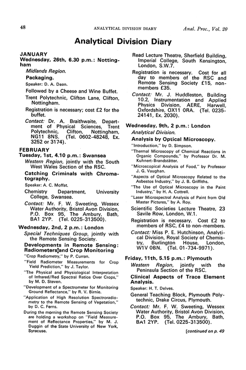 Analytical Division Diary