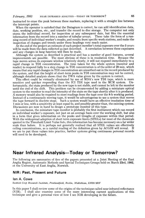 Near infrared analysis—today or tomorrow?
