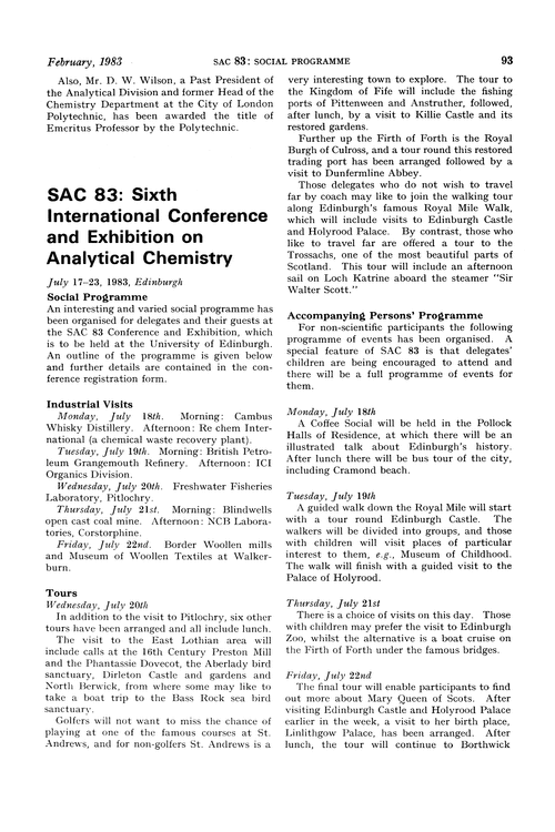 SAC 83: Sixth International Conference and Exhibition on Analytical Chemistry