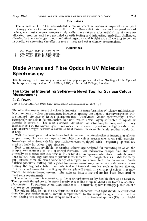 Diode arrays and fibre optics in UV molecular spectroscopy. The external integrating sphere—a novel tool for surface colour measurement