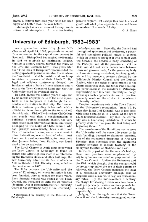 University of Edinburgh, 1583–1983